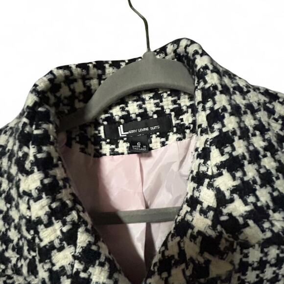 Excellent size 6 S black white houndstooth Larry Levine long dress coat - Picture 3 of 5